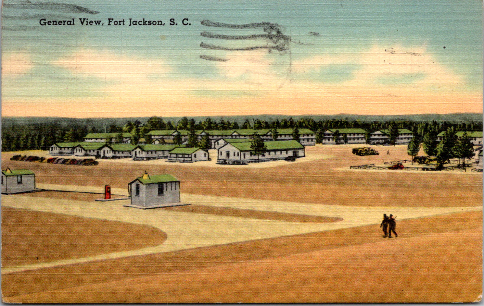 Vintage C. 1942 Soldiers & Barracks of Fort Jackson South Carolina SC Postcard 
