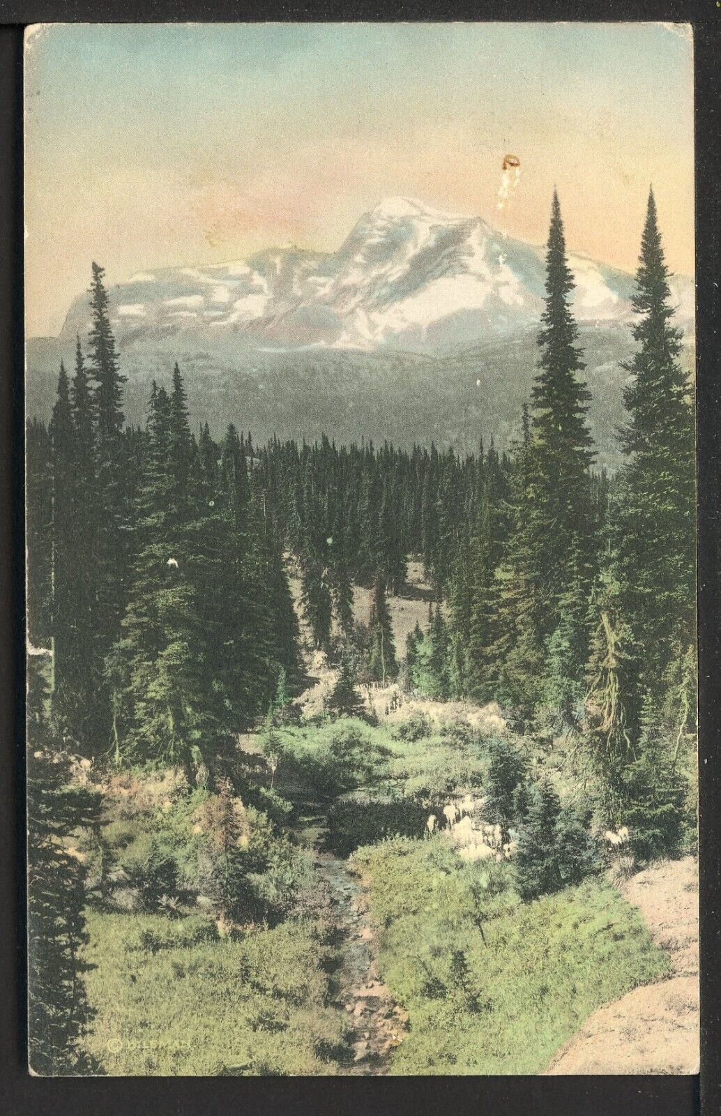 Early Hand Colored Heaven\'s Peak Granite Park Chalets Glacier N.P. MT Postcard