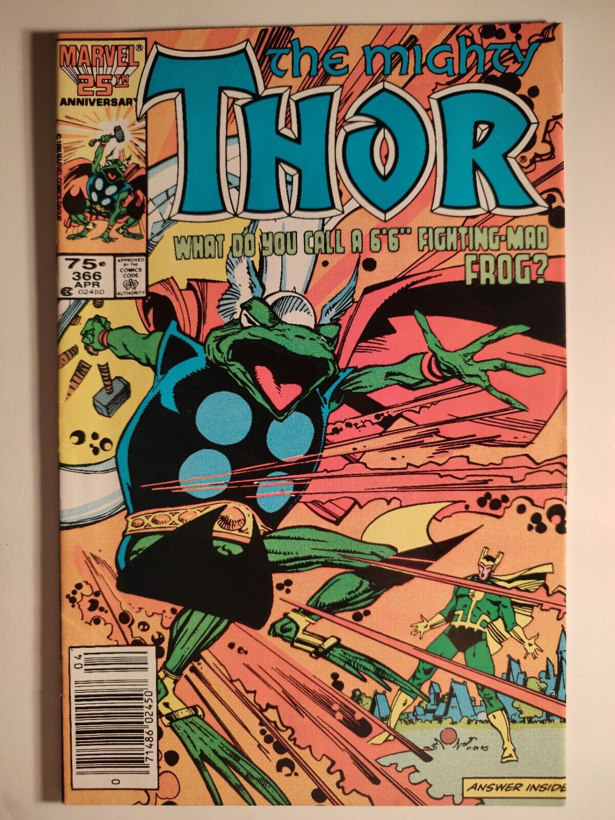 Thor #366 Newsstand, FN/VF 7.0, Marvel 1986, 1st Throg Cvr, Simonson, Gemini 🔑