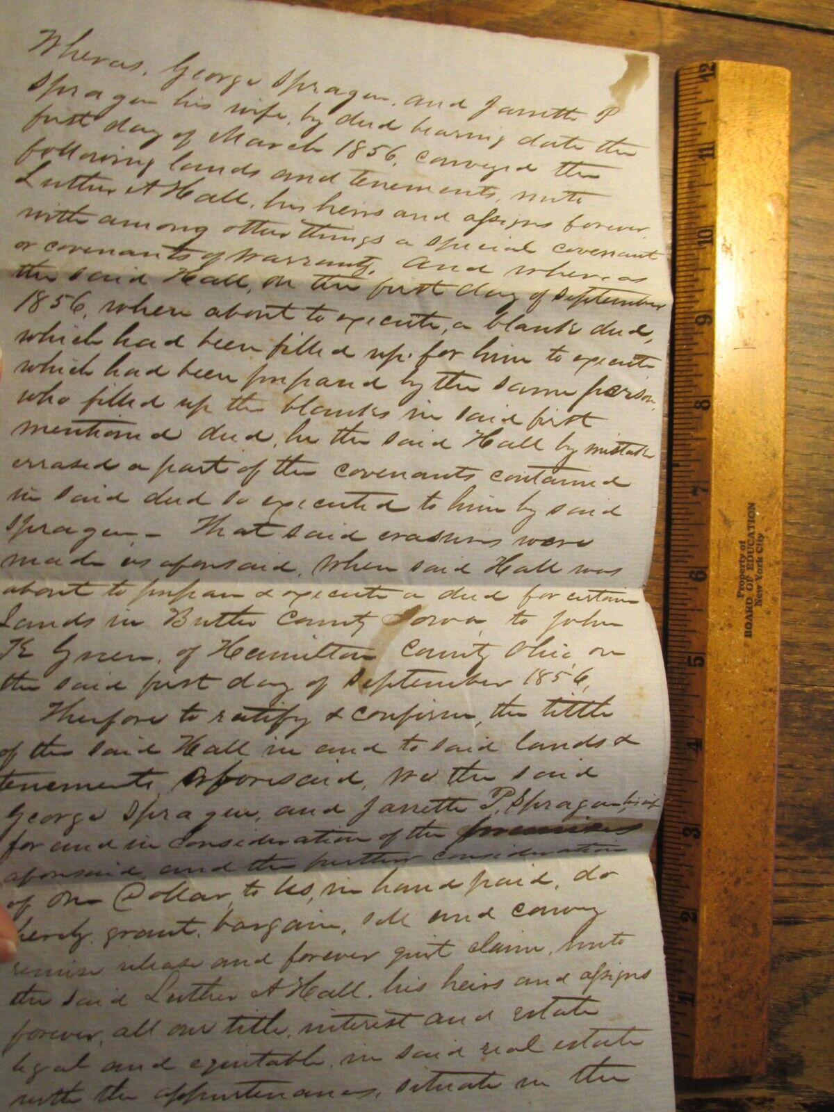 Antique Vintage 1856 Handwritten  4 Page Ohio Land Deed Document