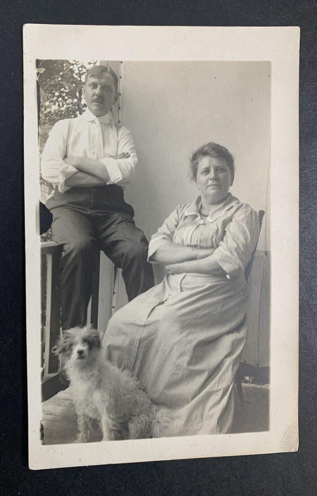 Man,Woman Folded Arms Dog Look Forward Picture 1910\'s Real Photo Postcard RPPC-5