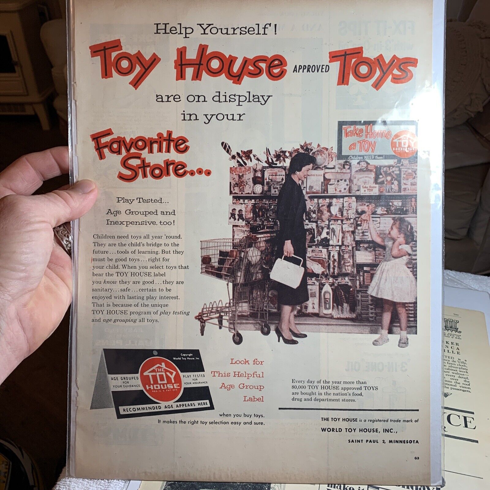 Vintage Toy Advertising Ad, 1957 Big ad-  World Toy House toys, Toy Cave Ads