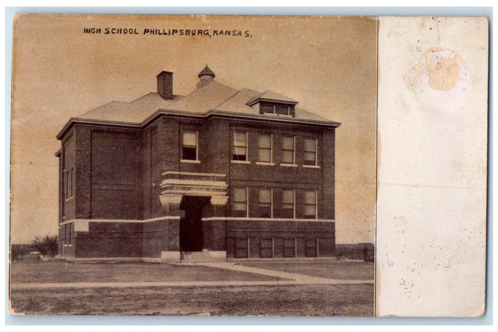 1913 Exterior View High School Phillipsburg Kansas KS Vintage Antique Postcard