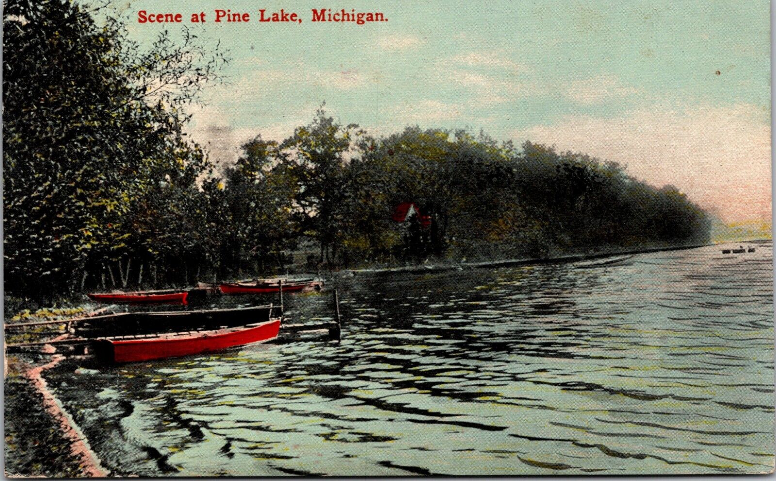 1910 Pine Lake Michigan MI Lake Boat Vintage Postcard L56