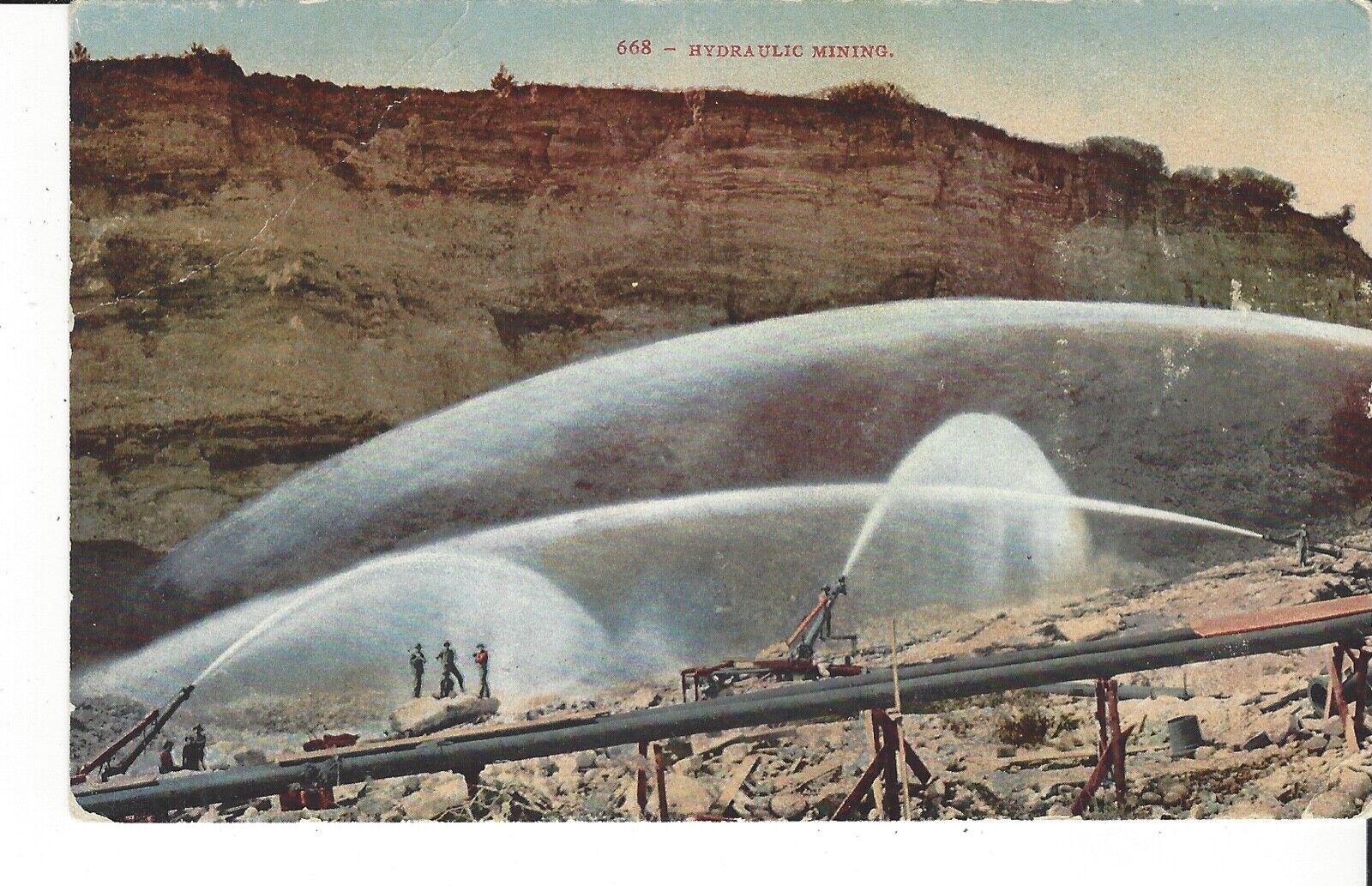 POSTCARD HYDRAULIC MINING WATER CANNONS