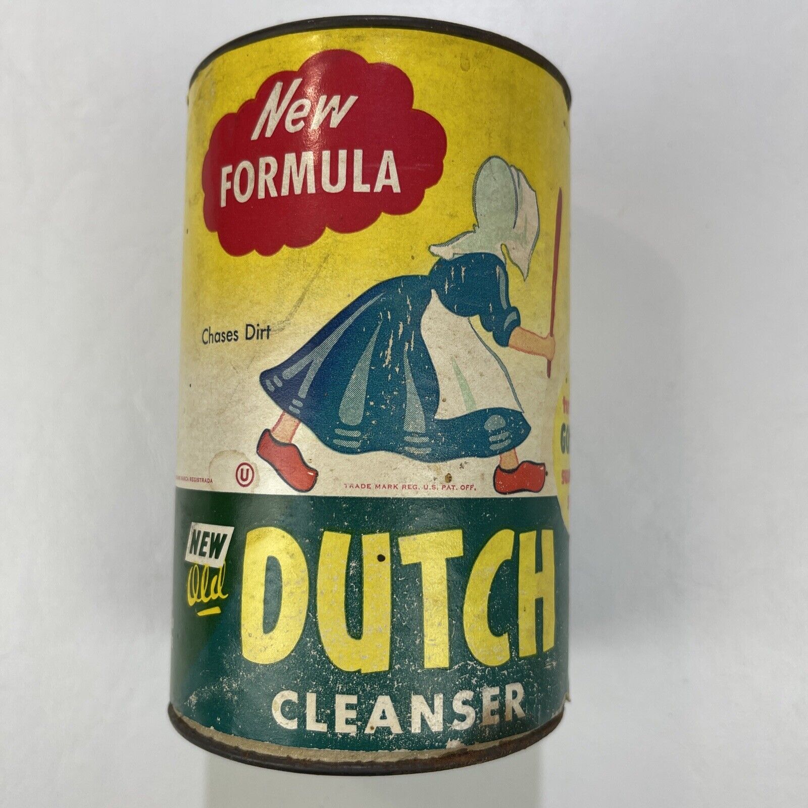 Vintage Old Dutch Cleanser Can Paper Label Unopened Yellow Green 5\