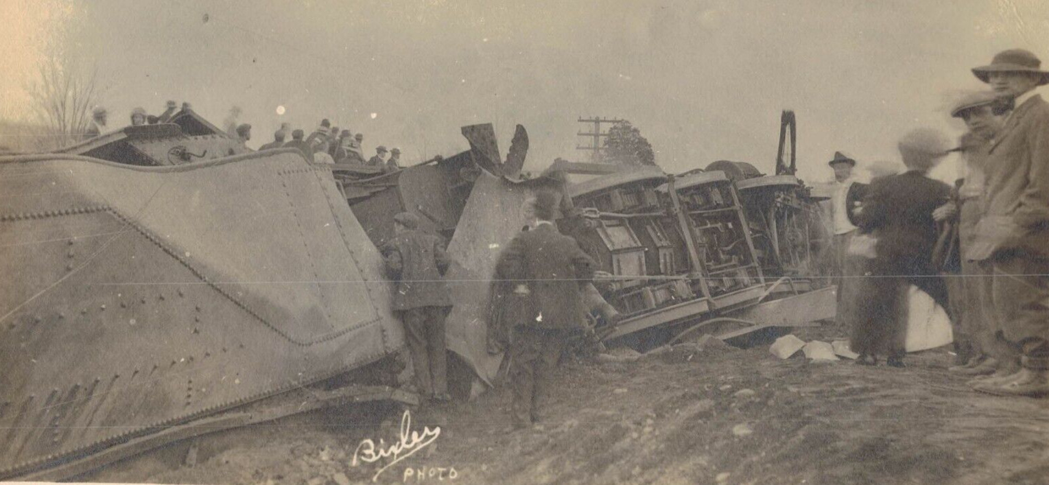 C.1910 RPPC Train Wreck Burned Fire Crash Aftermath Real Photo Vintage Postcard