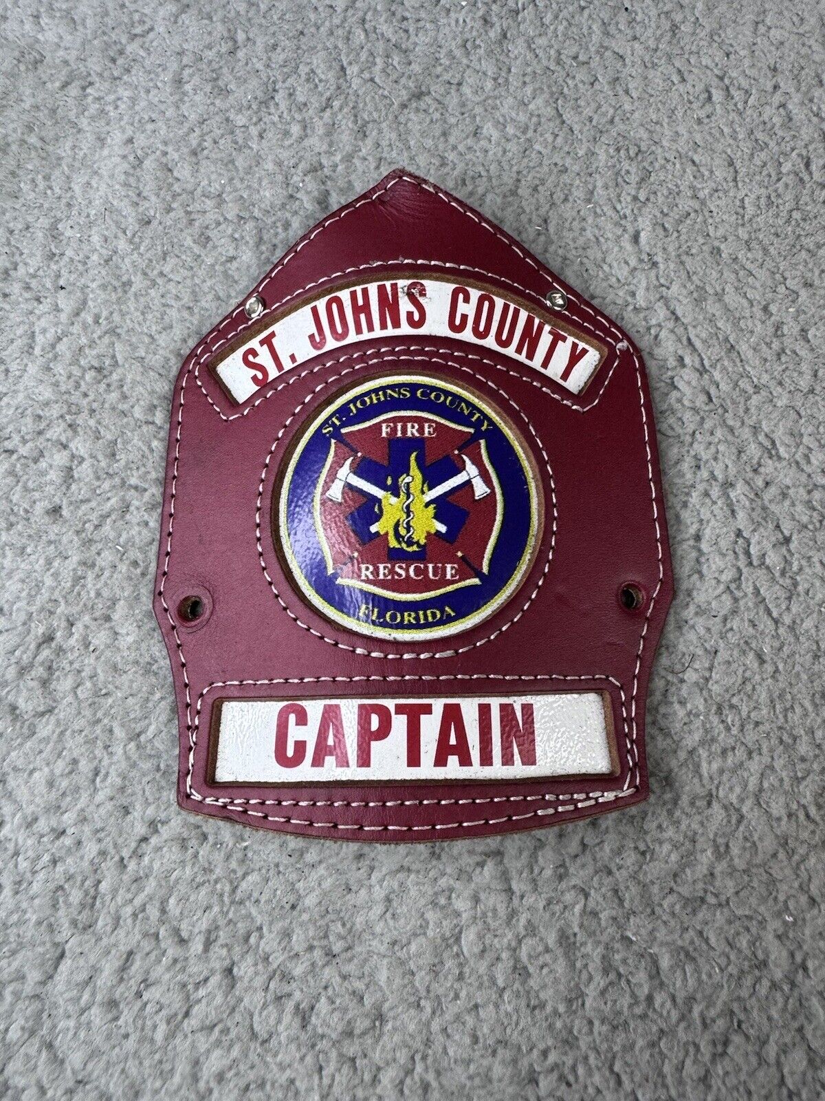 Cairns Red Leather Fire Helmet Shield Brass Mounting St. John’s Florida Captain