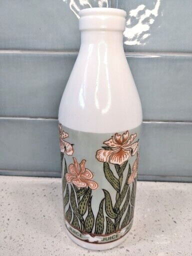 Art Nouveau Juice Bottle EGIZIA Milk Glass 32 oz Made In Italy VTG Mid Century