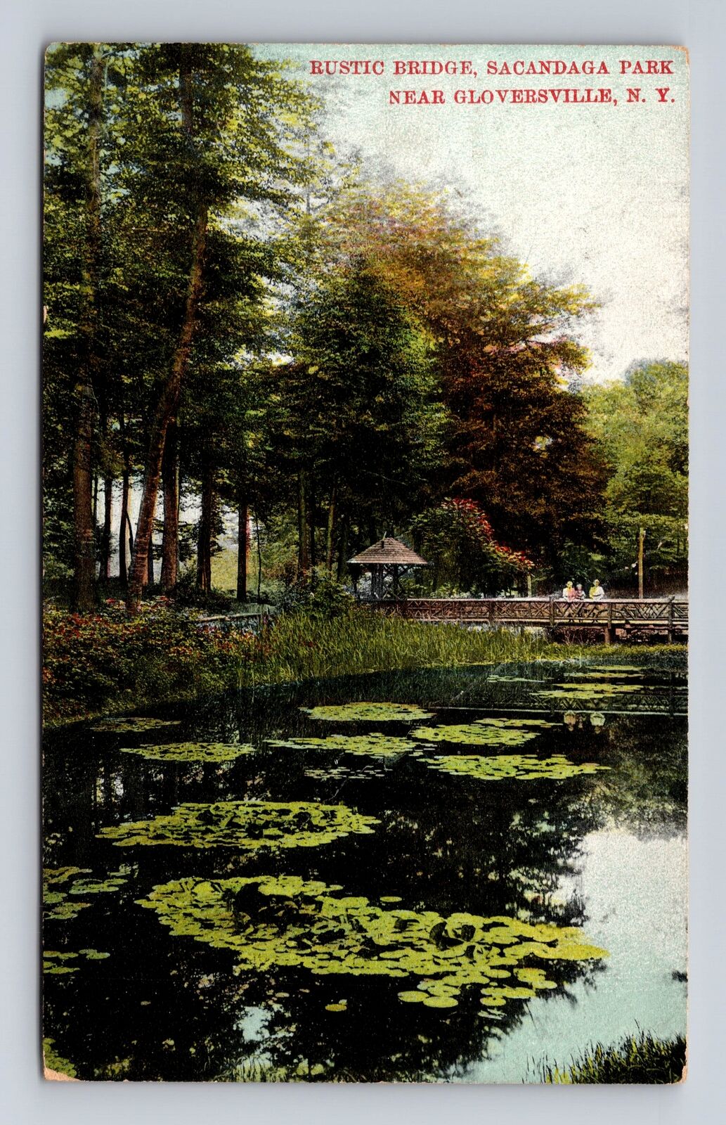 Gloversville NY- New York, Rustic Bridge, Sacandaga Park, Vintage c1908 Postcard