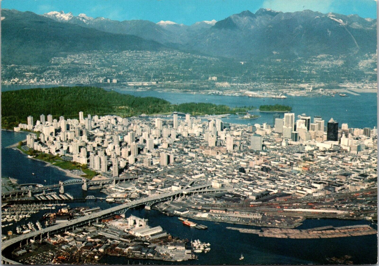 Aerial View Of Downtown Vancouver, British Columbia Postcard With Bridges