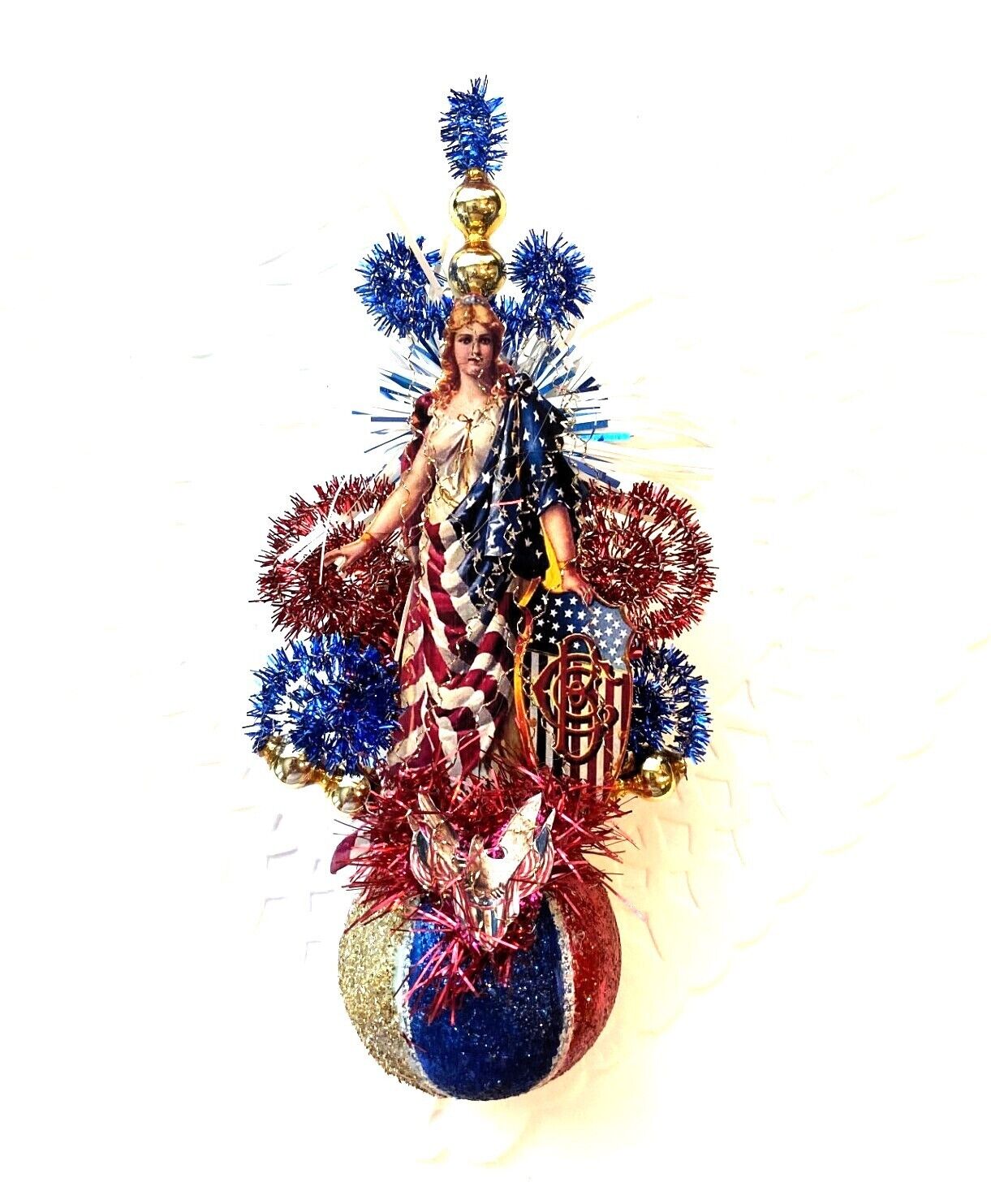 Lady Liberty Vintage Glass July 4th Patriotic Ornament Antique Victorian