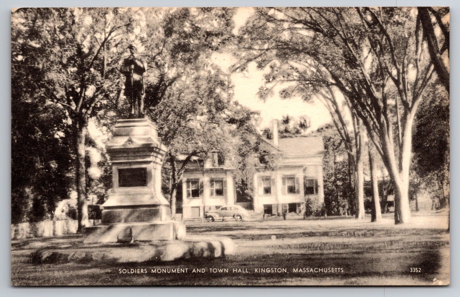 Soldiers Monument & Town Hall Kingston Massachusetts MA c1940 Postcard