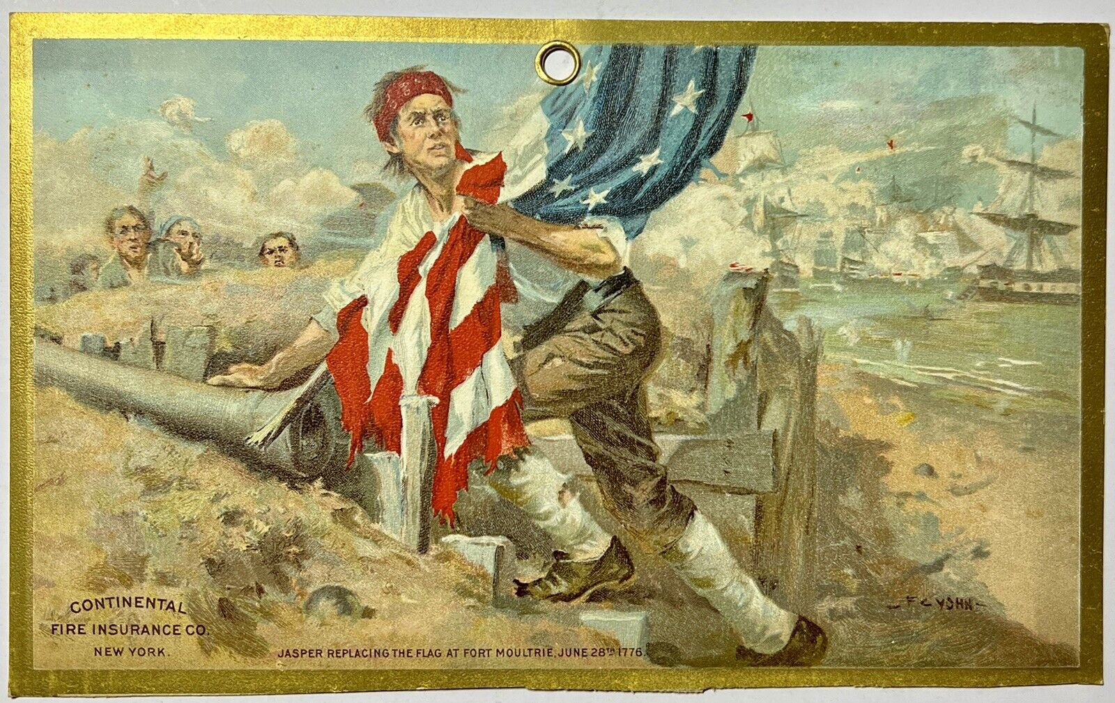 Victorian Trade Card Patriotic Large Size Advertising Continental Fire Flag