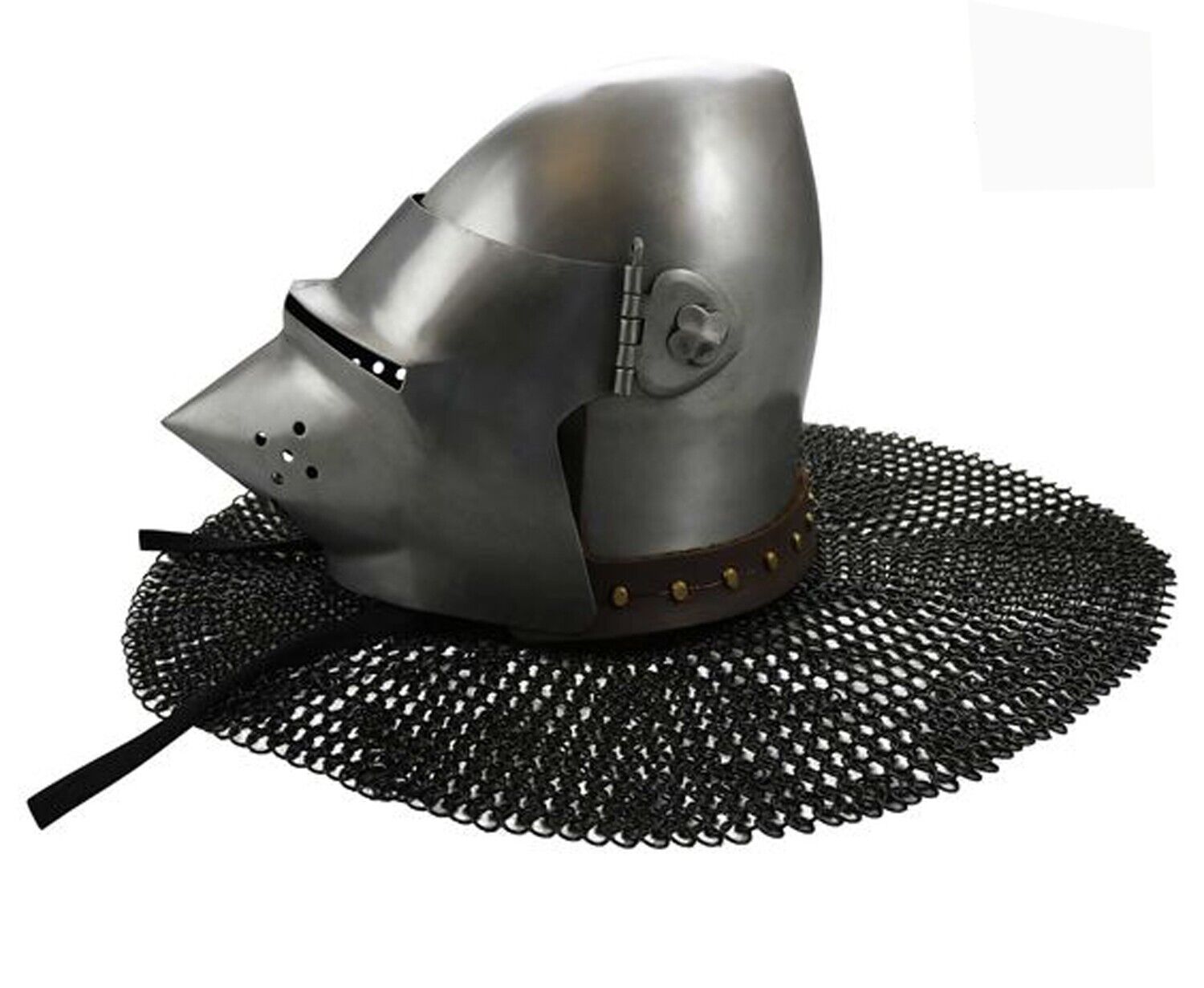 Medieval Pig Faced Bascinet Aventail 14 Gauge Christmas Gift Knight Helmet