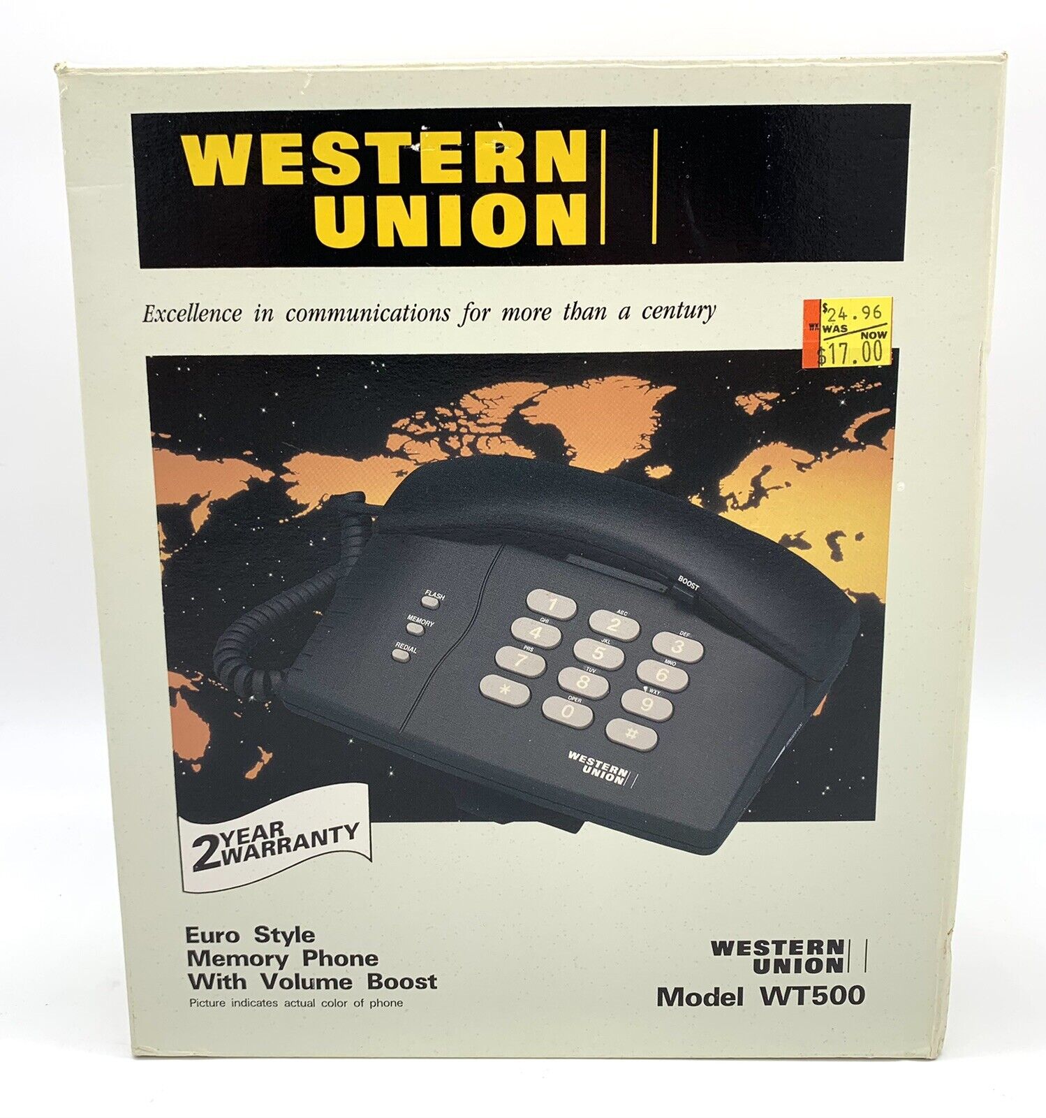 New Western Union Telephone WT500 Euro Style Memory Phone W/ Volume Boost NOS