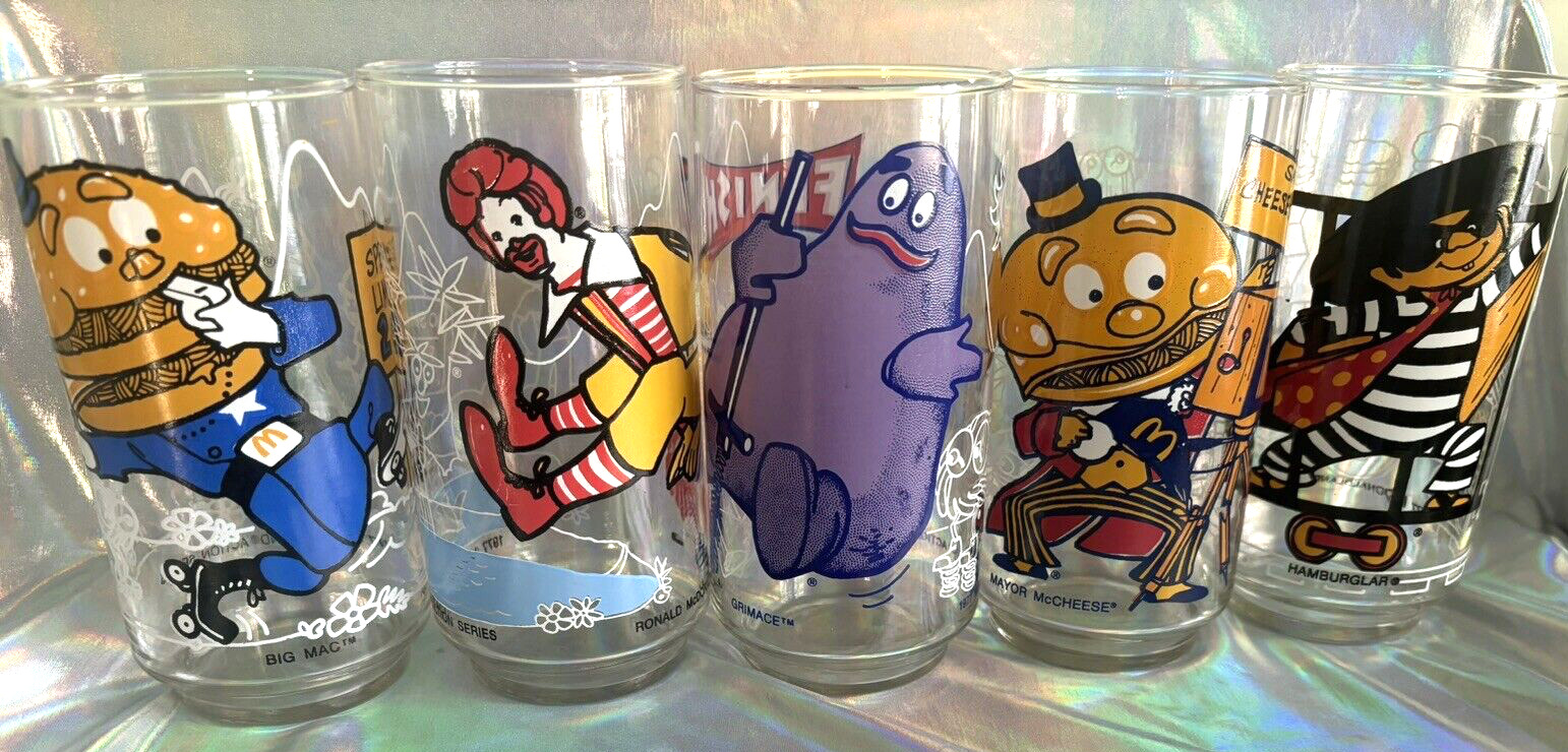 Vintage McDonald\'s Drinking Glasses 1977 Action Series Lot 5 Hamburglar Grimace