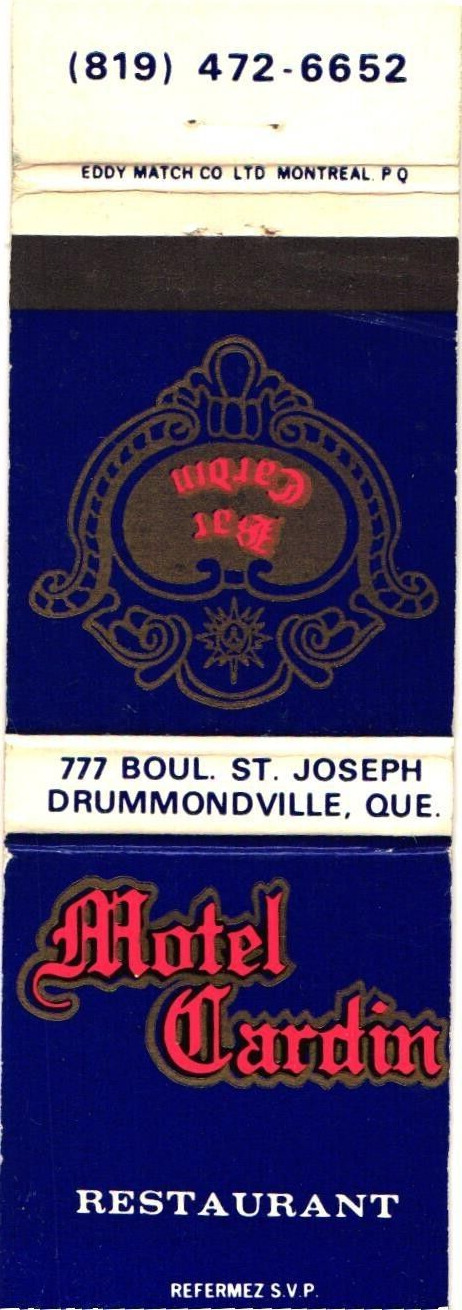 Drummondville Quebec Canada Motel Cardin Restaurant Vintage Matchbook Cover