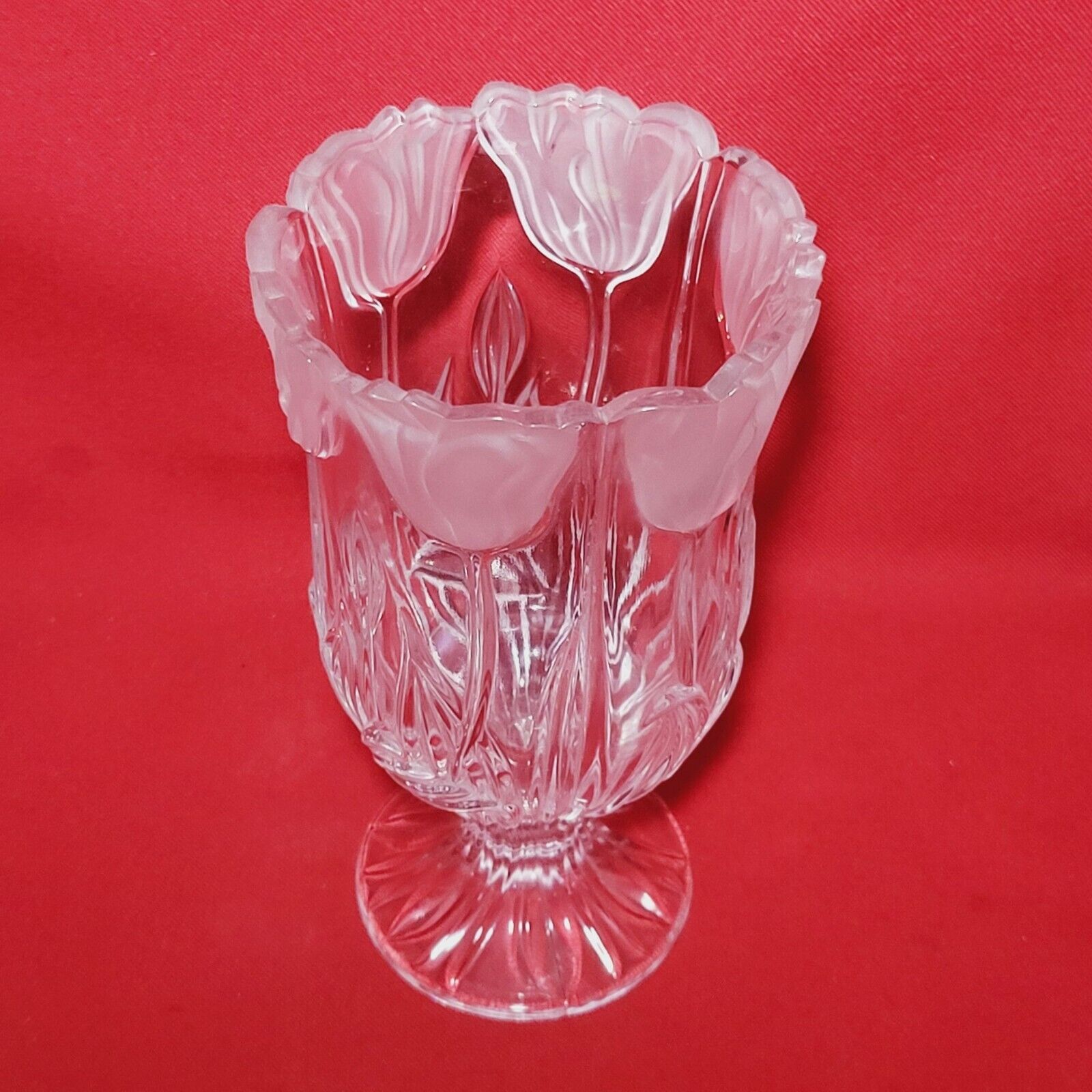 Vintage Crystal Tulip Glass Pedestal Frosted Vase