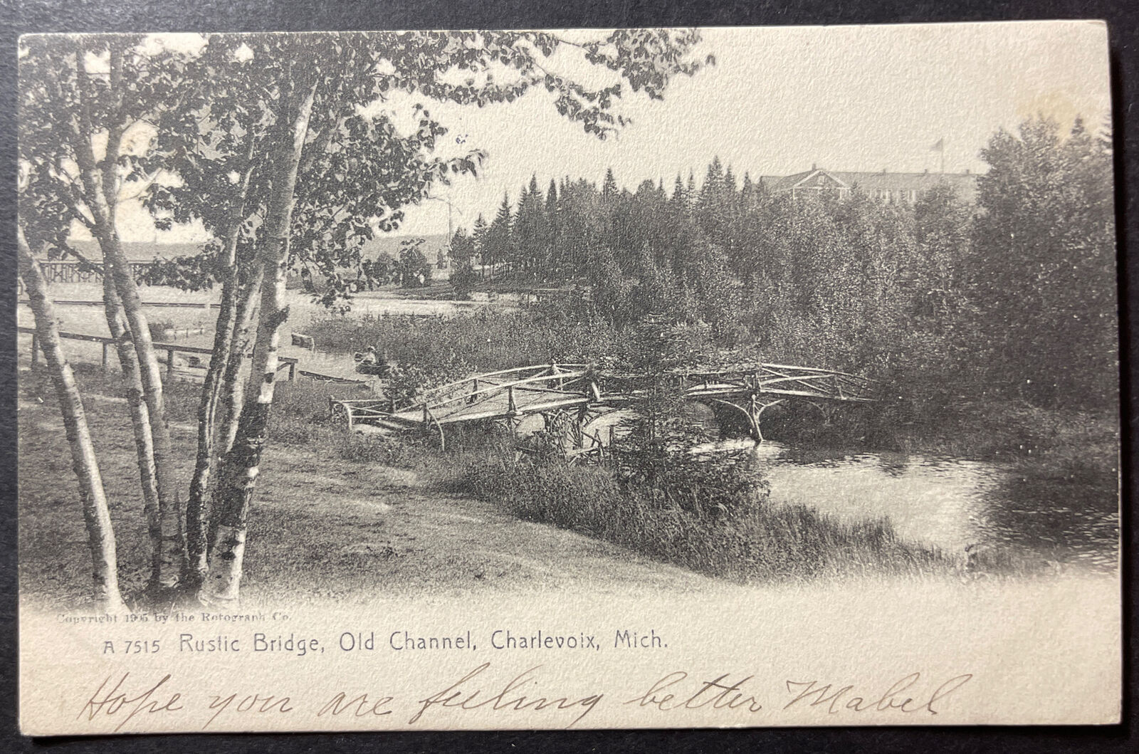Rustic Bridge Old Channel Charlevoix Michigan printed 1907 The Rotograph Co 1905