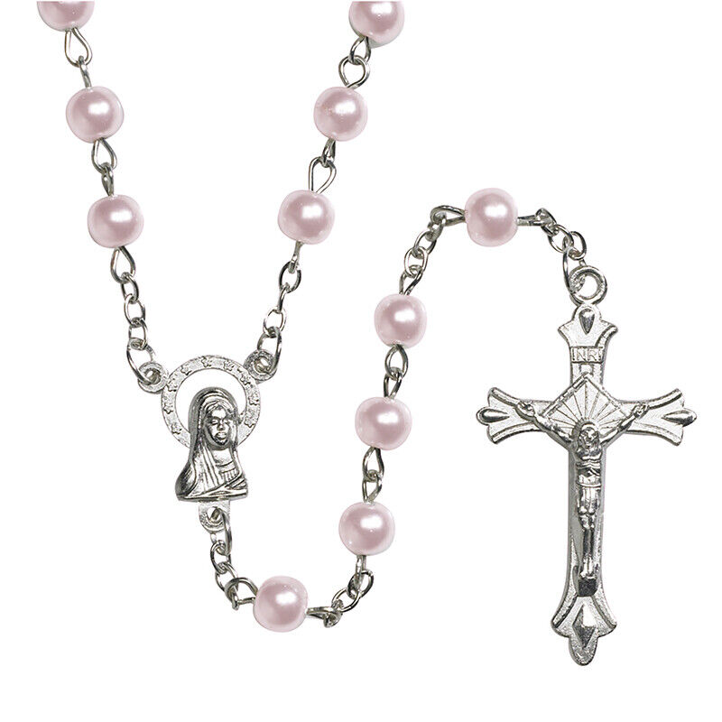 Pink Imitation Pearl Rosary (TS677) - 19 1/2\