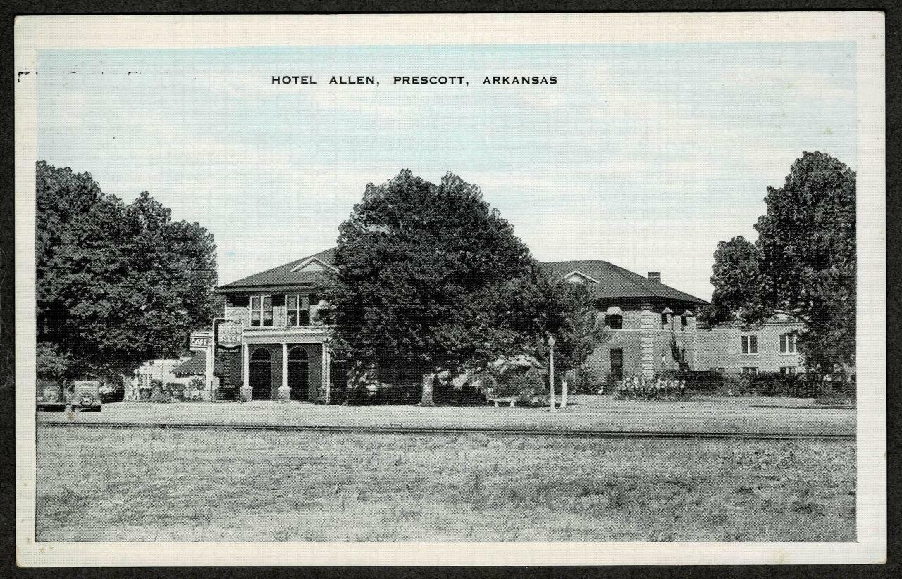 Hotel Allen Prescott  Highway 67 Mrs. N. D. Allen Arkansas Postcard 1935