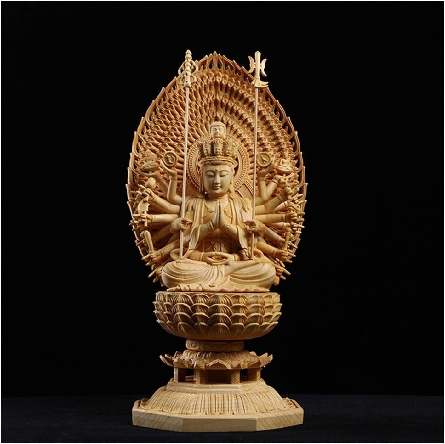 Sitting Kwan Yin Bodhisattva Thousand Arms Wooden Statue  Handcarved  11\