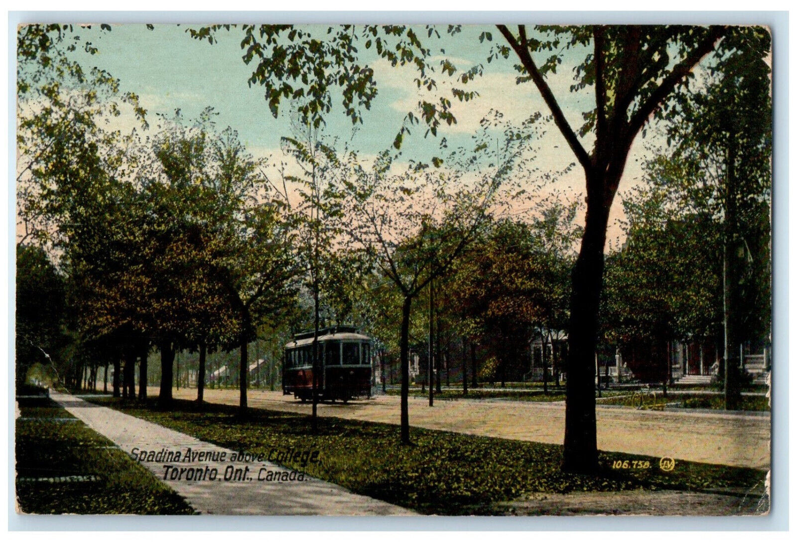 c1910 Spadina Avenue Above College Toronto Ontario Canada Trolley Car Postcard