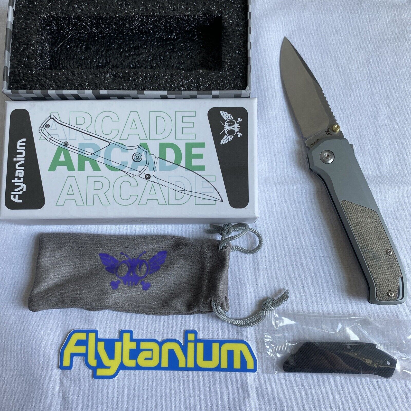 BRAND NEW Flytanium Arcade Shark Lock CPM-S35VN Blade Aluminum/Micarta Handles