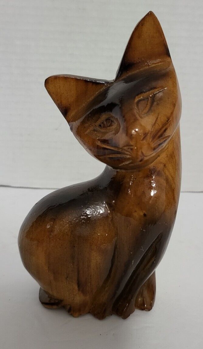 MCM Vintage hand carved wooden kitty cat mid century modern decor
