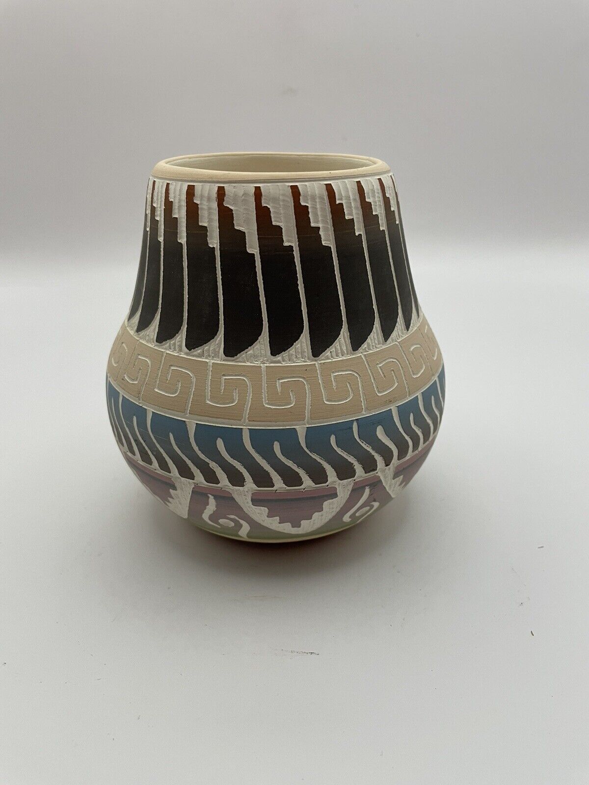 E. Whitegoat Etched Navajo Pottery - Seed Pot With Geometric Designs