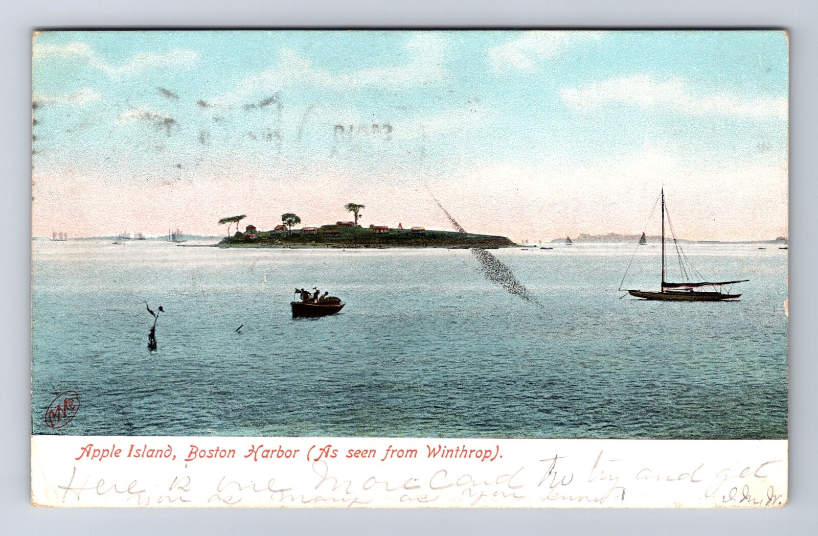 Boston MA-Massachusetts, Boston Harbor, Apple Island, Antique Vintage Postcard