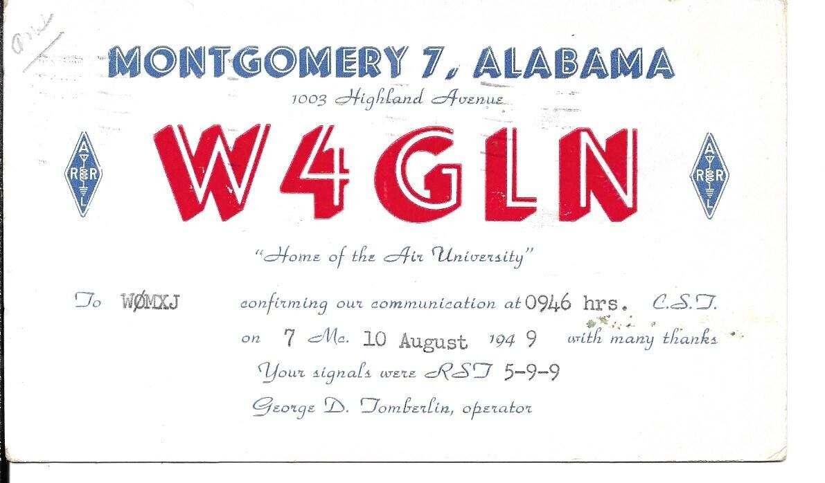 QSL  1949 Montgomery Alabama    radio card