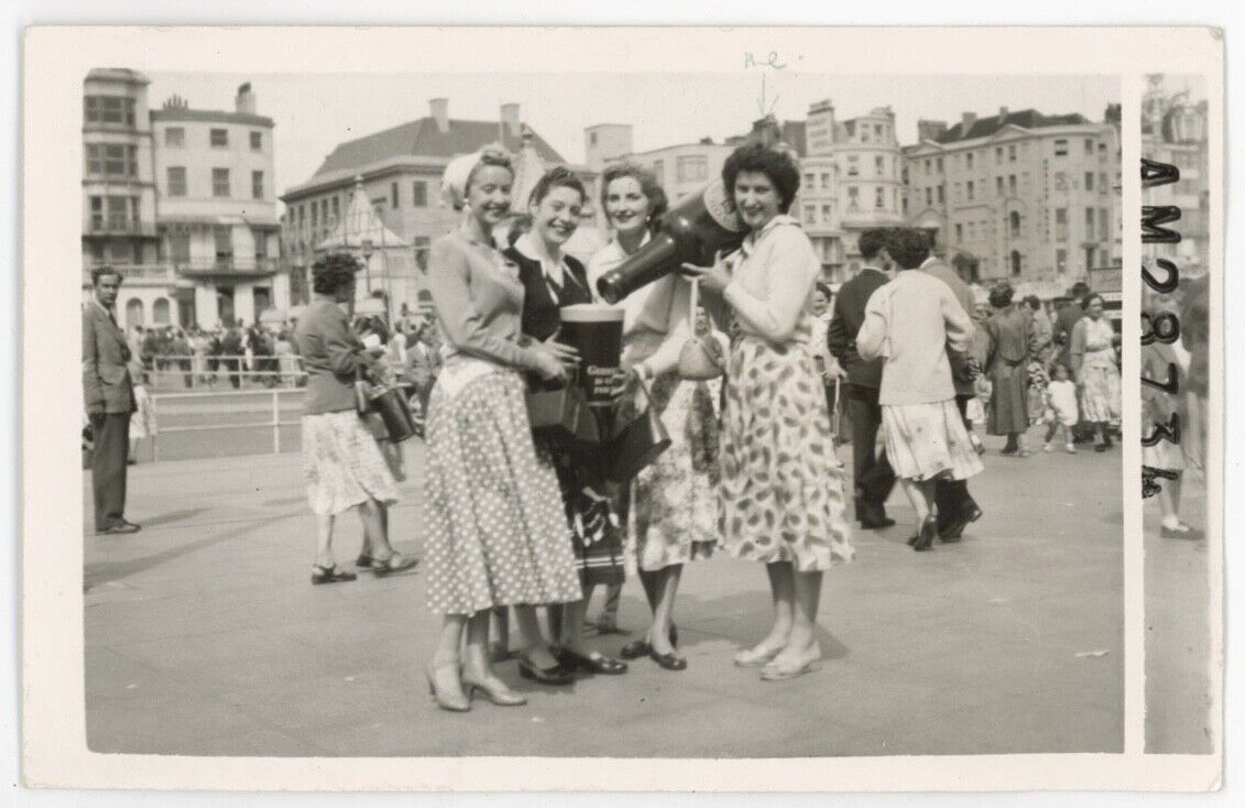 1956 vintage PHOTO women on the town GIANT BEER 1950s BRIGHTON ENGLAND street