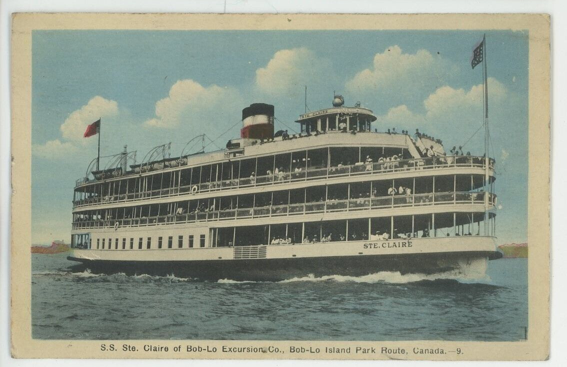 1949 SS Ste Claire of Bob-Lo Island Canada postcard