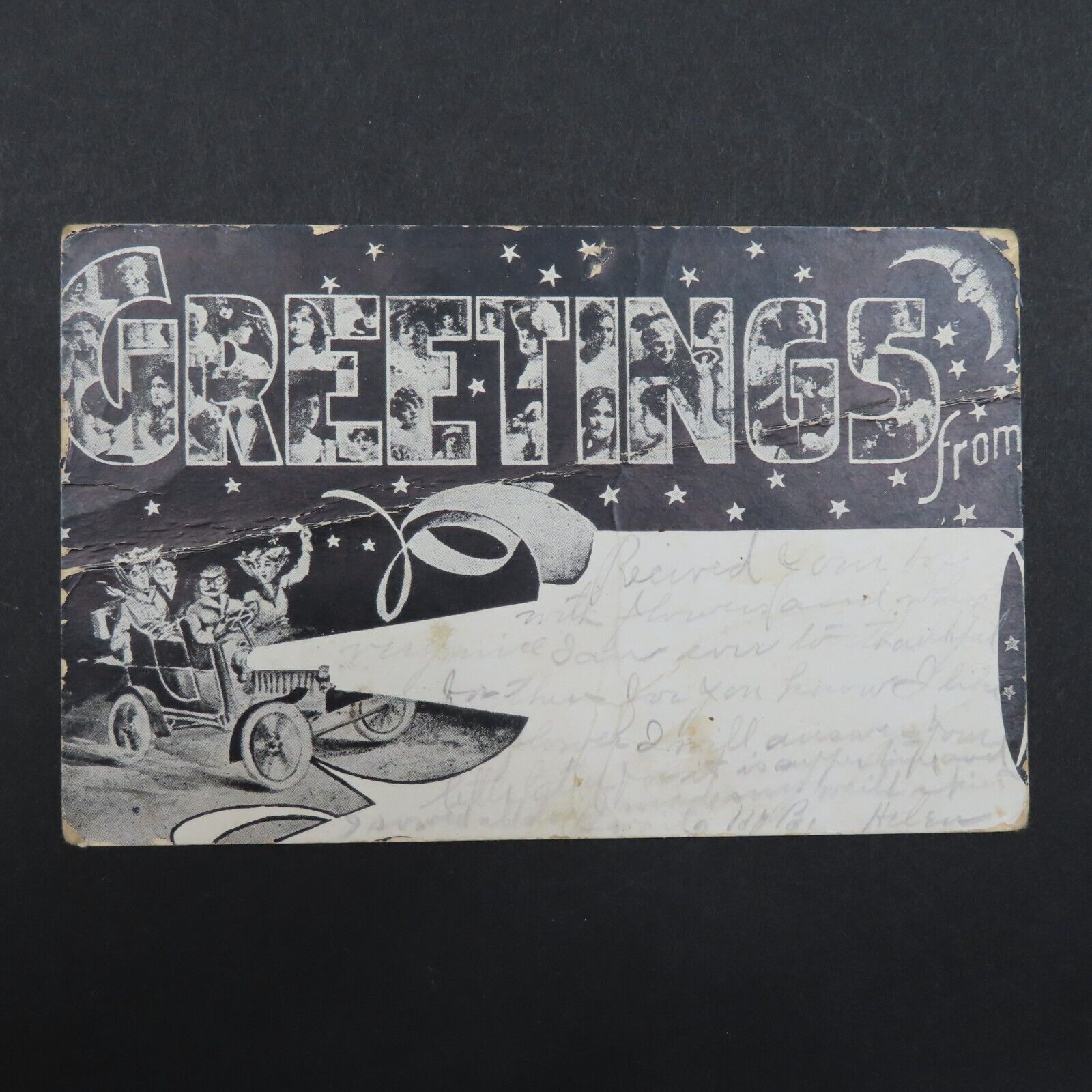 Greetings From Milwaukee 1907 Retro Vehicle Headlights Postcard Posted Writing