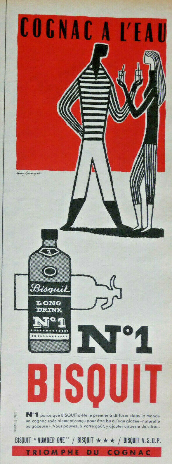 1957 WATER COGNAC LONG DRINK PRESS ADVERTISEMENT - GUY GEORGET