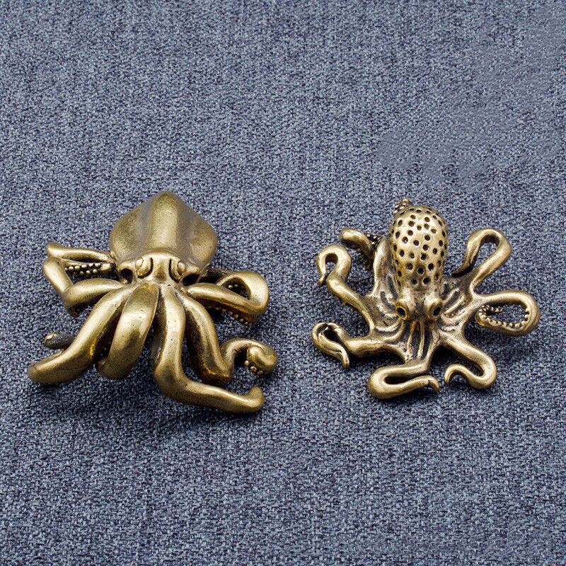 Solid Brass Octopus Figurine Small Statue Home Ornament Animal Figurines 2Pcs