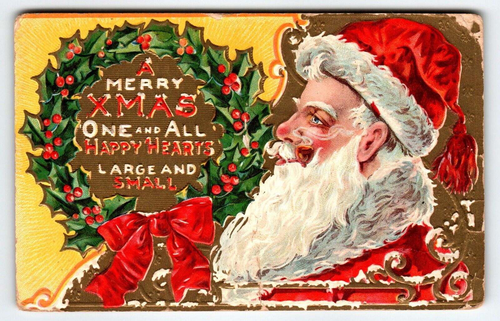Santa Claus Christmas Postcard Saint Nick Profile Smokes Pipe Embossed Vintage