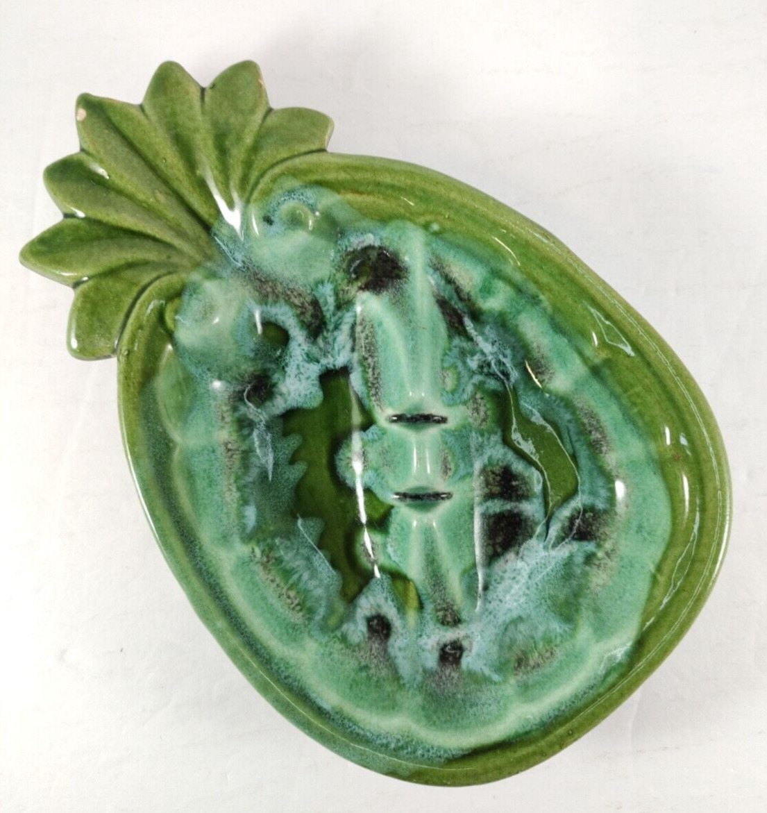 Green Pineapple Vintage Mid-Century Modern Pottery Ashtray Maurice Cali USA