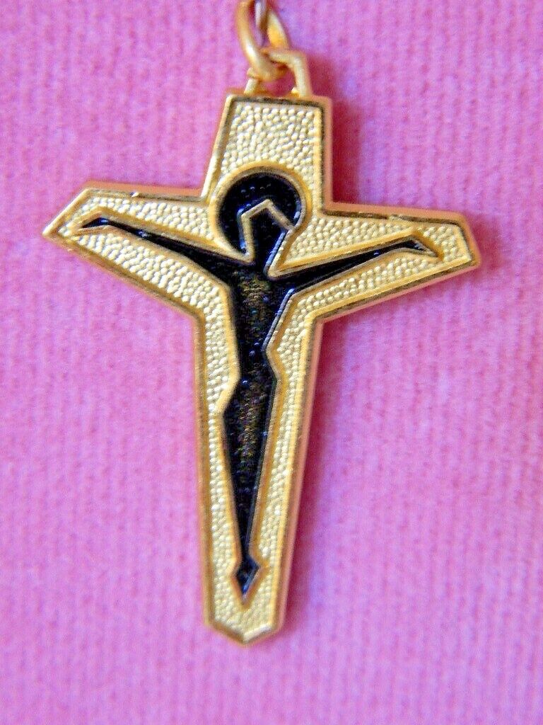 1960 MODERNIST STYLE GOLD PLATED ENAMELED CROSS FACTORY STOCK MID CENTURY MODERN