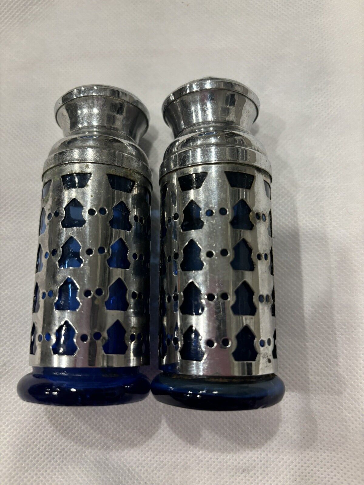 Vintage Cobalt And Silver Plate Salt And Pepper Shakers