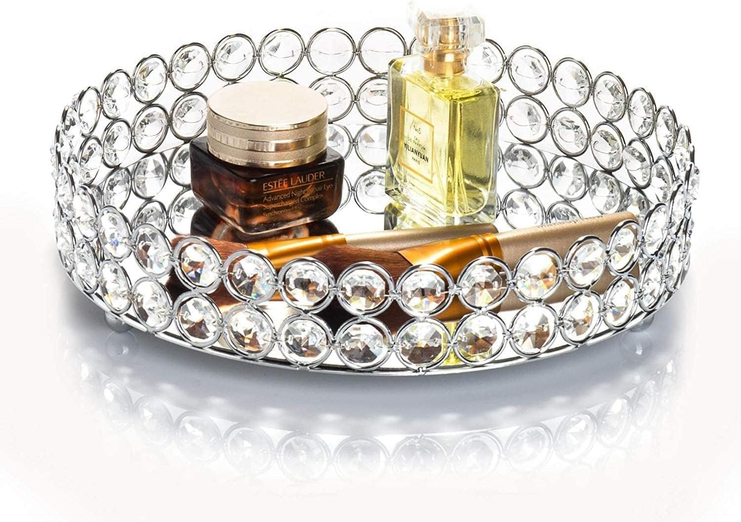 Crystal Perfume Makeup Tray Cosmetic Vanity Tray Jewelry Trinket Display Organiz