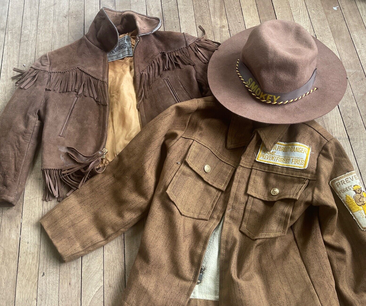 Vintage Smoky The Bear/Boy Scout Hat Shirt/Davy Crockett jacket size 7 boys