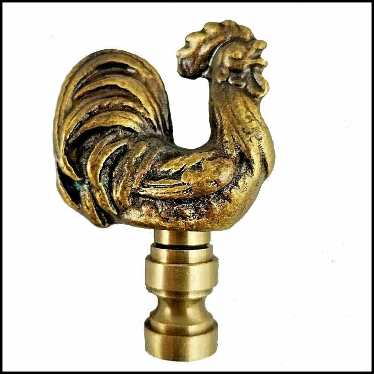 ANTIQUE  BRASS  ROOSTER  CHICKEN  ELECTRIC  LIGHTING  LAMP  SHADE  FINIAL (B)