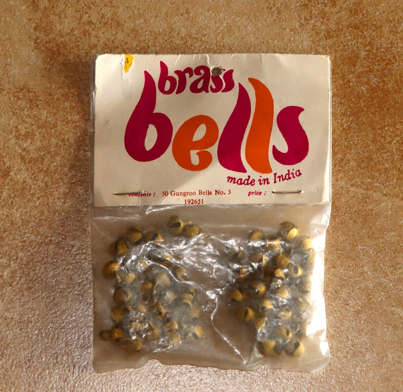Vintage Unopened Bag 50 Brass Gungroo Bells No. 3 Made in India NEW