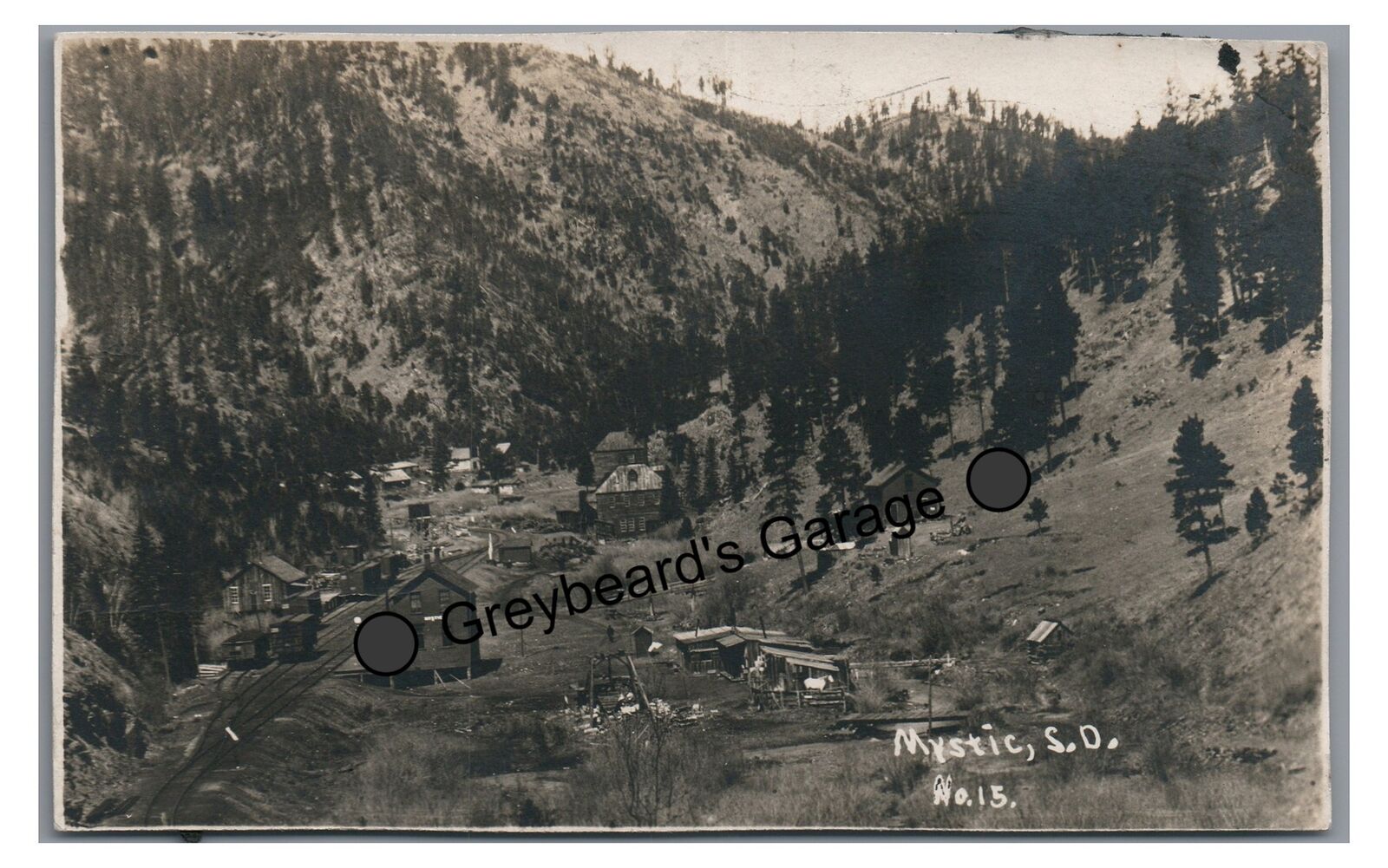 RPPC Railroad Train Station Black Hills Ghost Town MYSTIC SD Real Photo Postcard