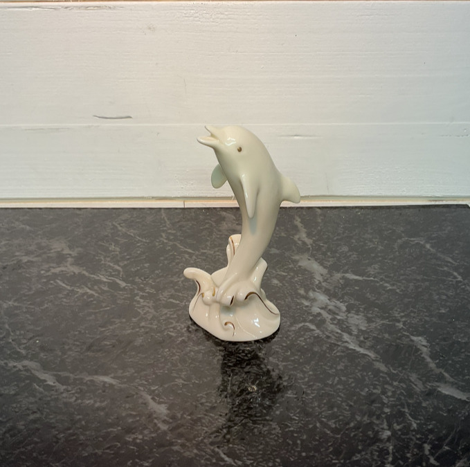 Vintage - Lenox Art - Porcelain - 4” Dolphin Figurine - Cream - Gold Trim