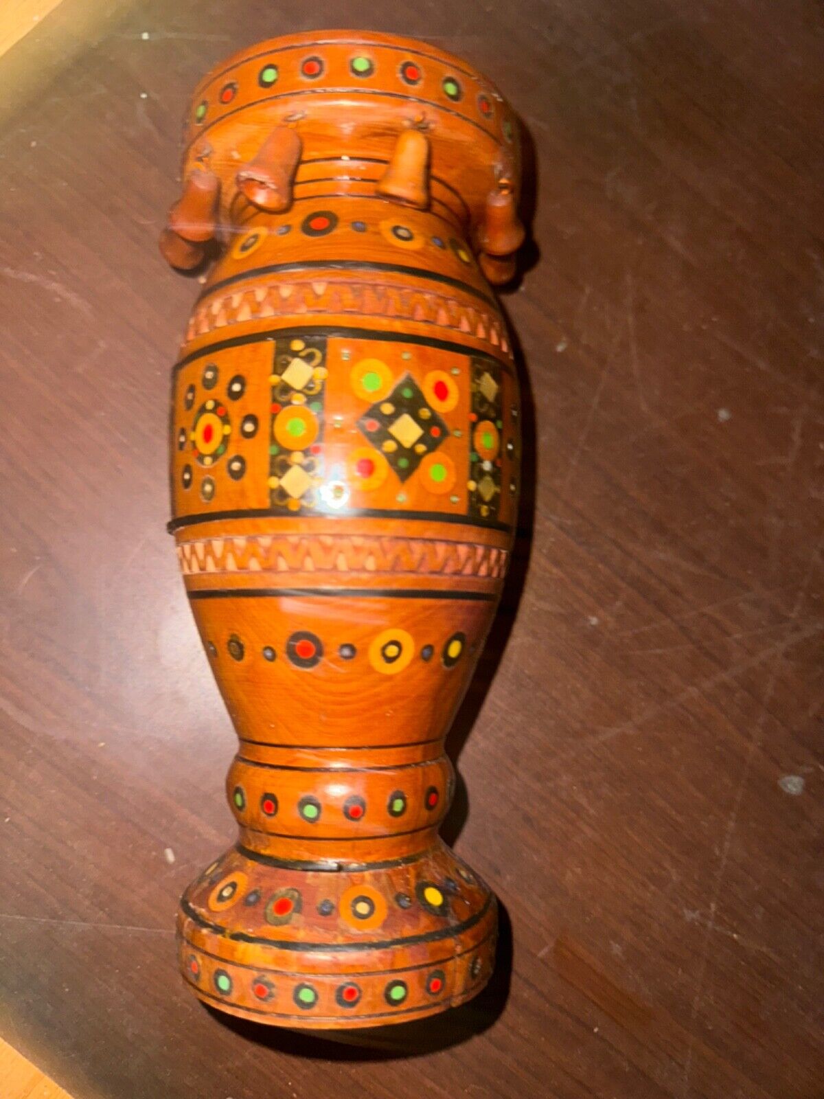  Polish Folk Art Hand Carved Wooden Vintage Floral Vase   8-1/2