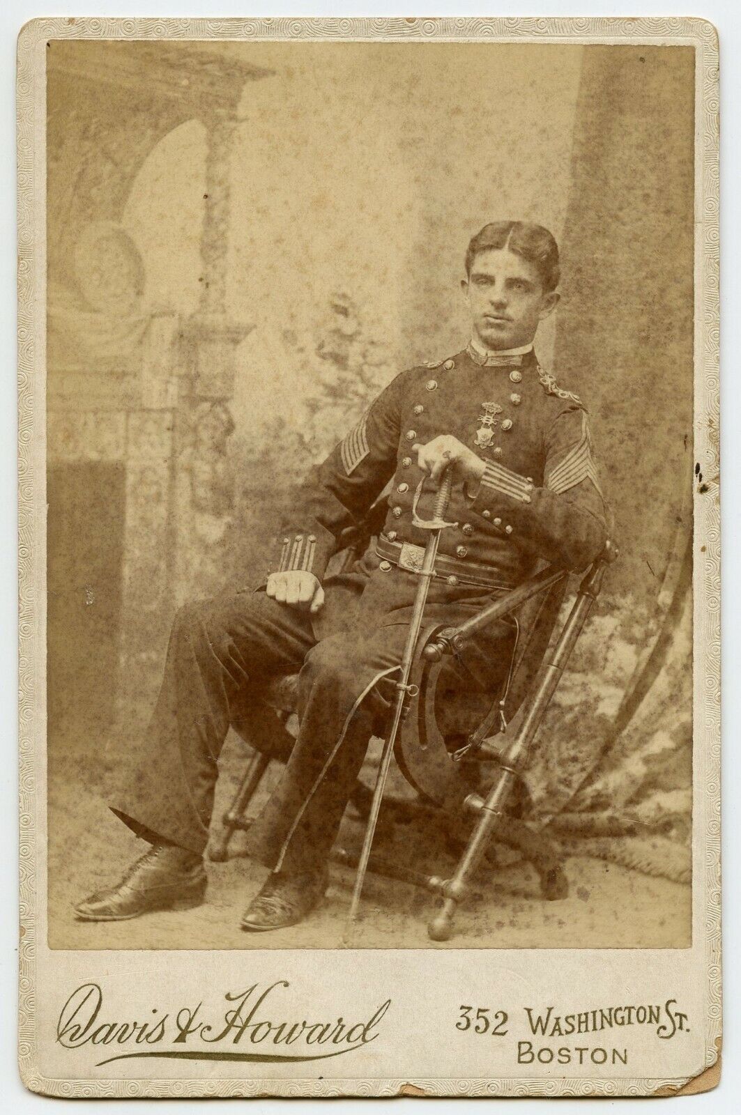 Military Officer Rand with Sword  Vintage Photo  Davis & Howard , Boston MA 1893